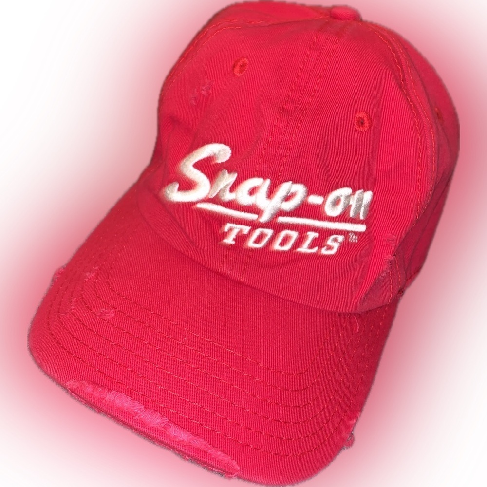 Wild! Snap-on Tools Distressed Red Baseball Cap Hat Mechanic Blue Collar